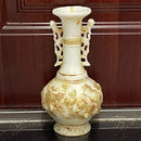 White Marble Vase With Gold Finish And Ming Qing Antique Jade Dragons, Elegant Home Decor Sculpture