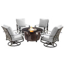 Aluminum 44-in Round Patio Fire Table Set with Swivel Rocking Chairs