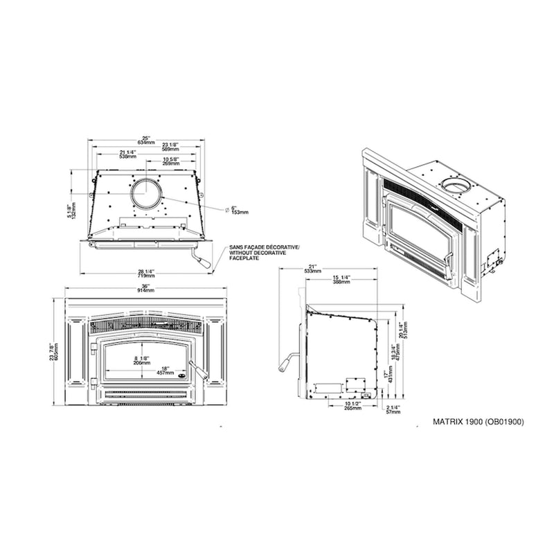 Osburn Matrix 1900 Wood Insert With 45K BTU Heat Output Dry CordWood [OB01900] (SAK23560)