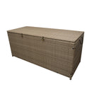 Tan Wicker Patio Deck Box with 113 Gallon Storage and Metal Frame