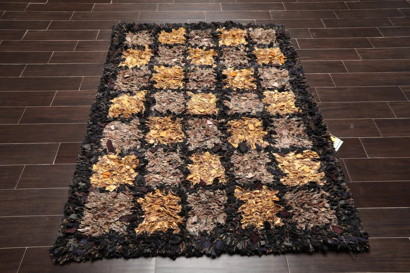 4x6 Black Vintage 70s Handmade in USA Cotton Hippie Funky Shag Area Rug