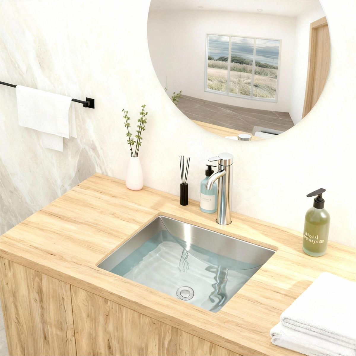 Undermount Bathroom Sink With Pop Up Drain, Brushed Nickel, photo 3 of 4