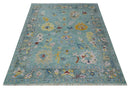 Aqua and Gray Hand Knotted Turkish Wool Oushak Handcrafted Area Rug by The Rug Decor