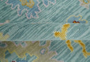 Aqua and Gray Hand Knotted Turkish Wool Oushak Handcrafted Area Rug by The Rug Decor