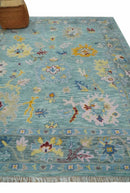 Aqua and Gray Hand Knotted Turkish Wool Oushak Handcrafted Area Rug by The Rug Decor