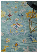 Aqua and Gray Hand Knotted Turkish Wool Oushak Handcrafted Area Rug by The Rug Decor