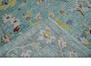Aqua and Gray Hand Knotted Turkish Wool Oushak Handcrafted Area Rug by The Rug Decor