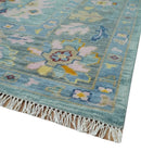 Aqua and Gray Hand Knotted Turkish Wool Oushak Handcrafted Area Rug by The Rug Decor