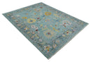 Aqua and Gray Hand Knotted Turkish Wool Oushak Handcrafted Area Rug by The Rug Decor