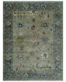 Oushak 9x12 Hand Knotted Olive and Charcoal Traditional Wool Rug by The Rug Decor
