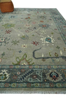 Oushak 9x12 Hand Knotted Olive and Charcoal Traditional Wool Rug by The Rug Decor