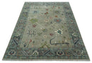 Oushak 9x12 Hand Knotted Olive and Charcoal Traditional Wool Rug by The Rug Decor