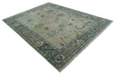 Oushak 9x12 Hand Knotted Olive and Charcoal Traditional Wool Rug by The Rug Decor