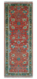 Oushak Design Red And Green 2.6x8 Hand knotted Wool Rug