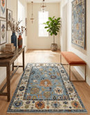 Oushak Hand Knotted Wool Area Rug Blue and Ivory Traditional Persian Style Flooring by The Rug Decor