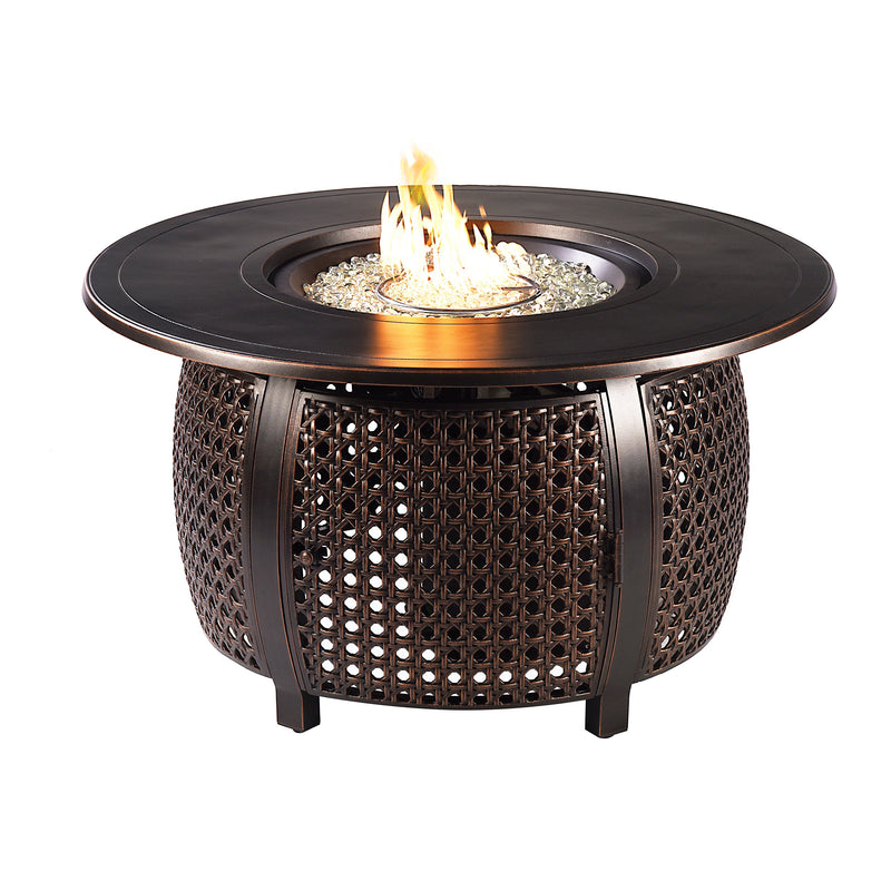 Aluminum 44-in Round Patio Fire Table Set with Swivel Rocking Chairs
