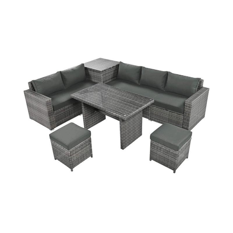 Alora Outdoor 6-Piece All-Weather PE Rattan Sofa Set With Adjustable Seat, Storage Box, Removable Covers, And Tempered Glass Table Top (SAK37221)