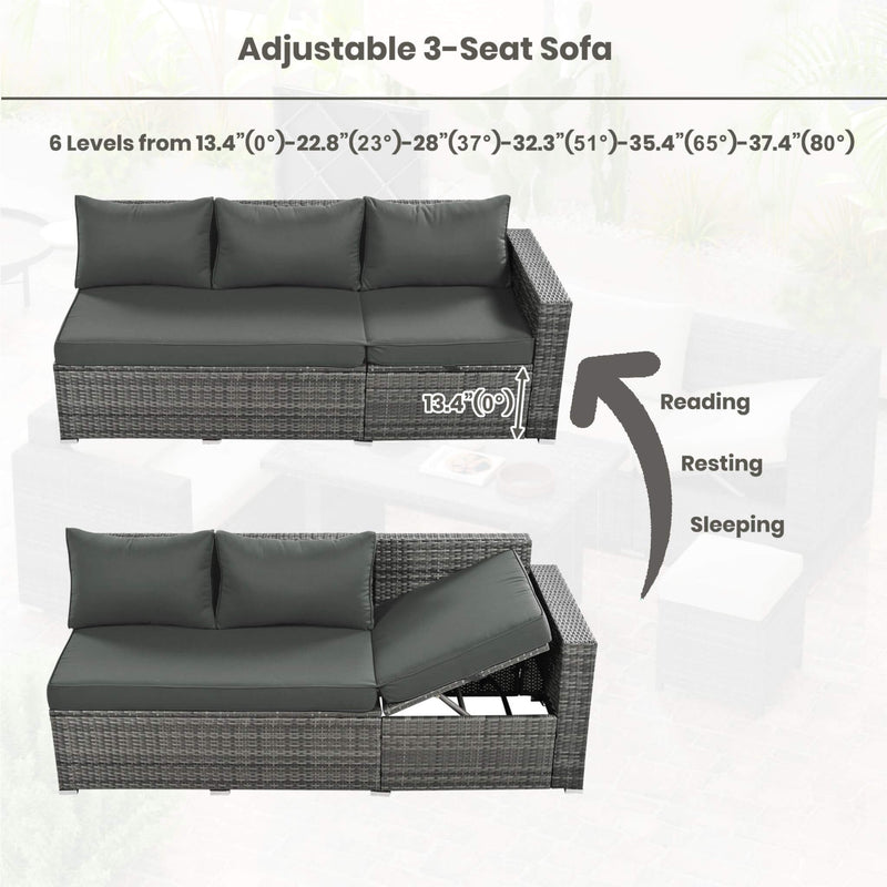 Alora Outdoor 6-Piece All-Weather PE Rattan Sofa Set With Adjustable Seat, Storage Box, Removable Covers, And Tempered Glass Table Top (SAK37221)