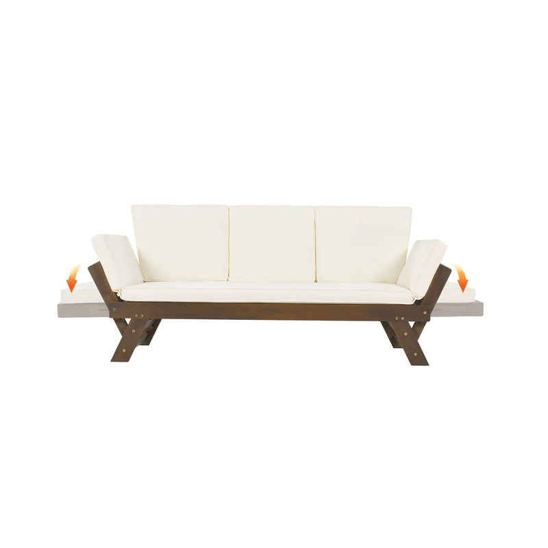 Outdoor Adjustable Wooden Patio Daybed Sofa With Cushions (SAK41345)