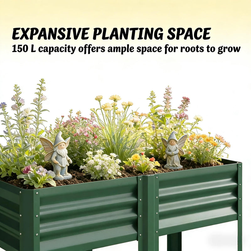 Outdoor Elevated Planter Box with Storage Shelf - Green, photo 5 of 9