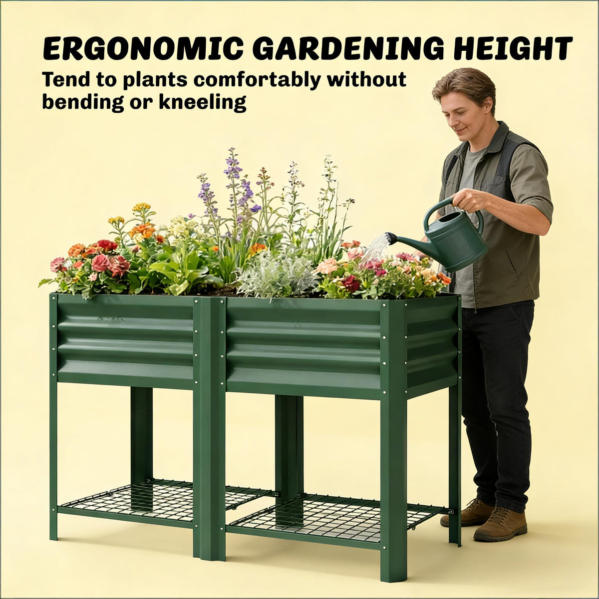 Outdoor Elevated Planter Box with Storage Shelf - Green, photo 6 of 9