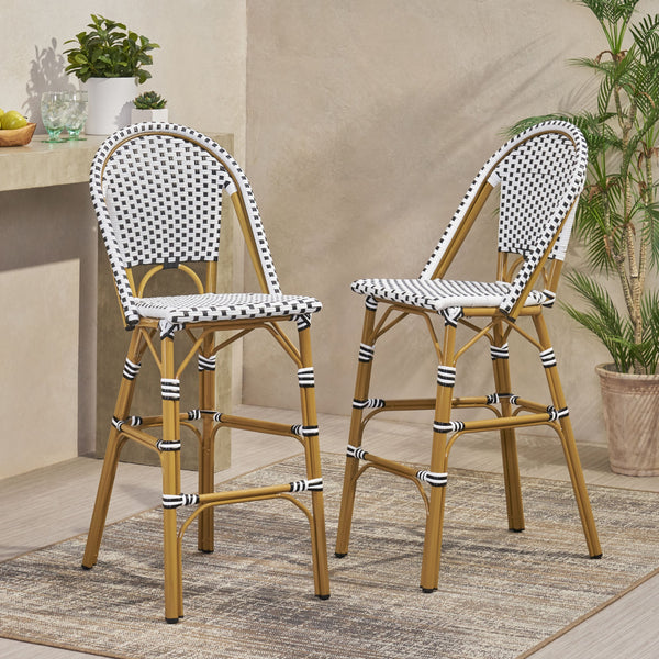 29.5" Outdoor PE Rattan French Barstool