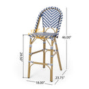 Outdoor Rattan French Barstool Set - Navy Blue & White