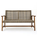 Outdoor Rattan Loveseat with Wooden Legs - Brown