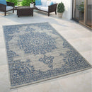 Outdoor Rug Blue Beige Oriental Design Floral Pattern Balcony Living Room