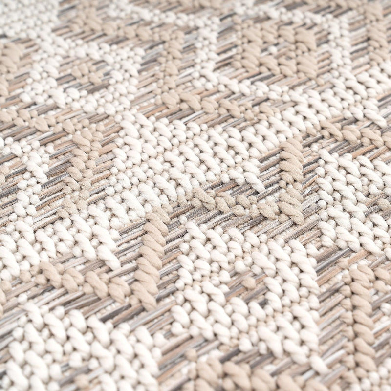 Outdoor Rug for Patio or Balcony Modern flatweave Boho ornaments in Cream Beige