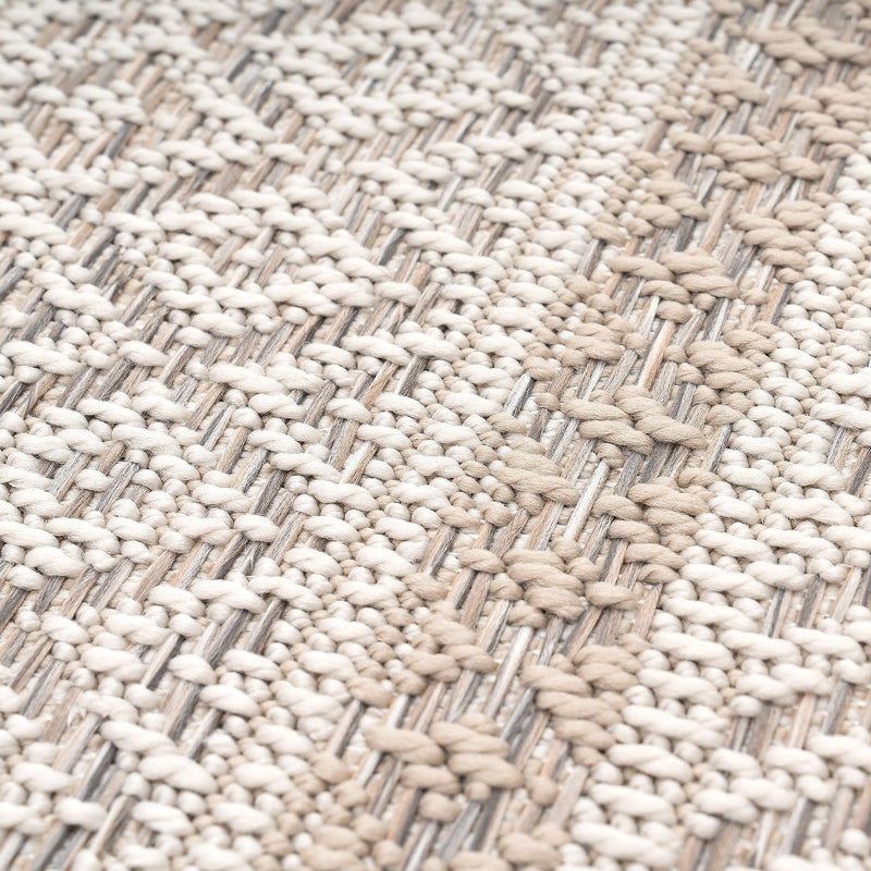 Outdoor Rug for Patio or Balcony Modern flatweave Boho ornaments in Cream Beige