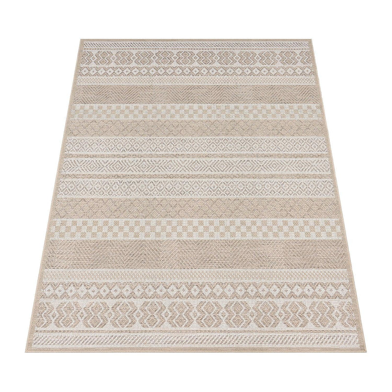 Outdoor Rug for Patio or Balcony Modern flatweave Boho ornaments in Cream Beige