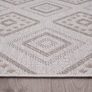 Outdoor Rug for Patio or Balcony Modern flatweave Boho Trellis in Cream Beige
