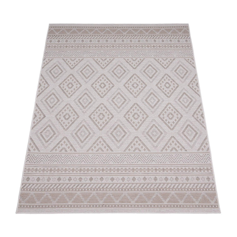 Outdoor Rug for Patio or Balcony Modern flatweave Boho Trellis in Cream Beige