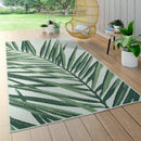 Outdoor Rug Green Beige with Palm Leaf Pattern for Patio Terrace Flat Weave