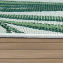 Outdoor Rug Green Beige with Palm Leaf Pattern for Patio Terrace Flat Weave