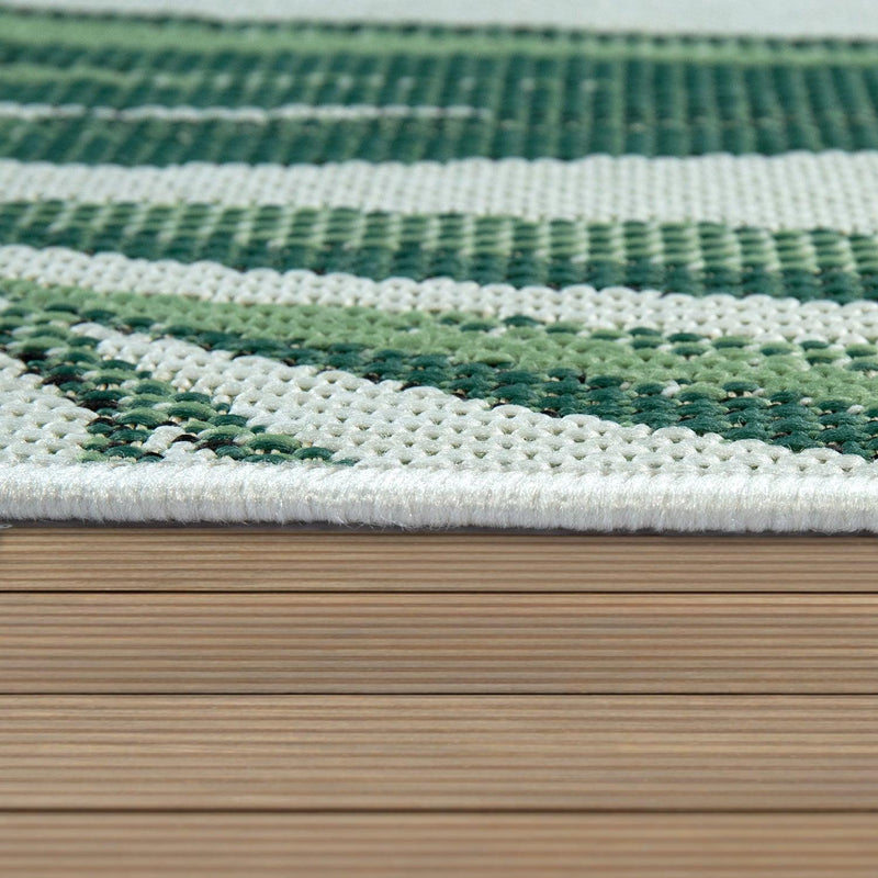 Outdoor Rug Green Beige with Palm Leaf Pattern for Patio Terrace Flat Weave
