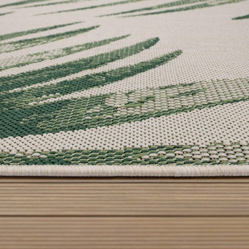Outdoor Rug Ostende Palm Leaf Design Waterproof - Beige Green