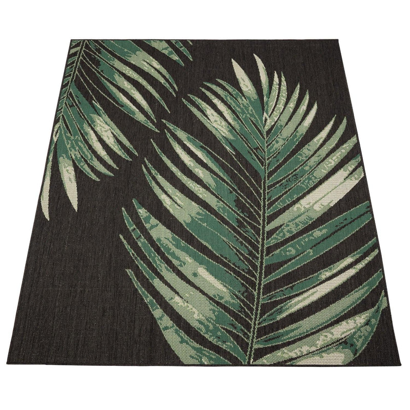 Outdoor Rug Ostende Palm Leaf Design Waterproof - Black Green