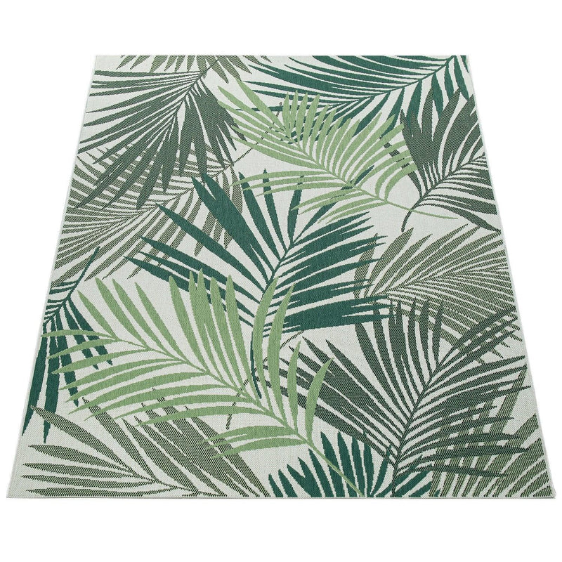 Outdoor Rug Ostende Palm Leaf Pattern - Green White