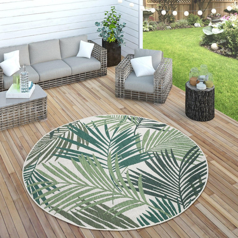 Outdoor Rug Ostende Palm Leaf Pattern - Green White
