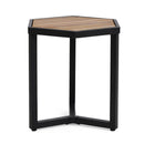 Outdoor Side Table With Iron Base And Slatted Top - Brown