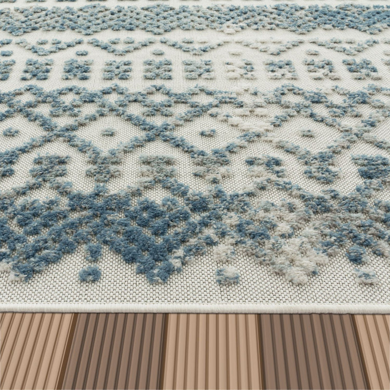 In- & Outdoor Rug Marrakesh High/Low Effect Trellis in Turquoise Cream