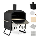 Outdoor 16 Inch 2-Layer Wood Fired Pizza Oven with Square Stone-Black by DirectDeals