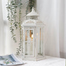 12" H Medium Candle Lantern(White with Gold Brush)
