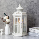 12" H Medium Candle Lantern(White with Gold Brush)