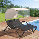 Outdoor Double Chaise Lounge Chair with Sunshade Canopy and Headrest Pillows-Black by LJGDeals