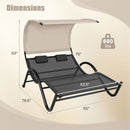 Outdoor Double Chaise Lounge Chair with Sunshade Canopy and Headrest Pillows-Black by LJGDeals