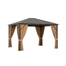 12 x10 Feet Outdoor Hardtop Gazebo with Galvanized Steel Top and Netting-Brown by LJGDeals