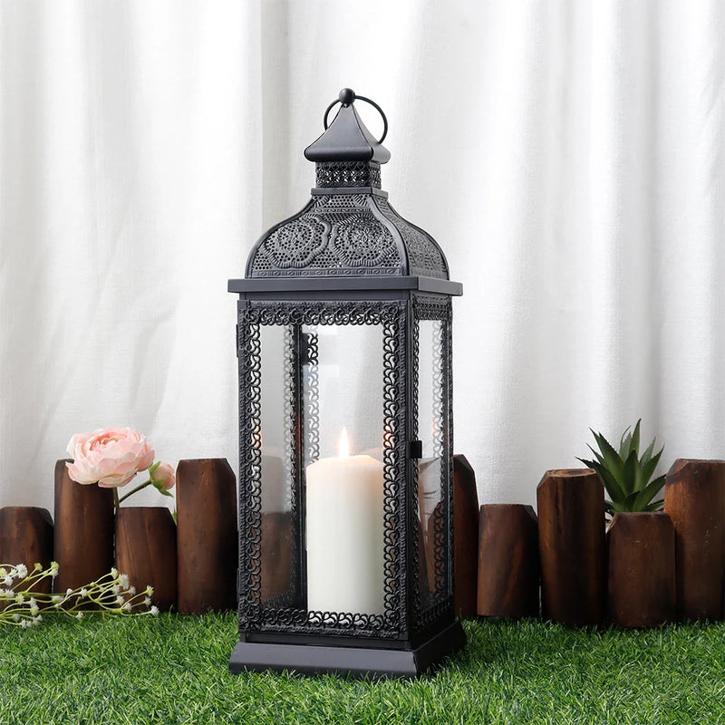 19" High Rustic Metal Candle Lantern (Black), photo 2 of 6